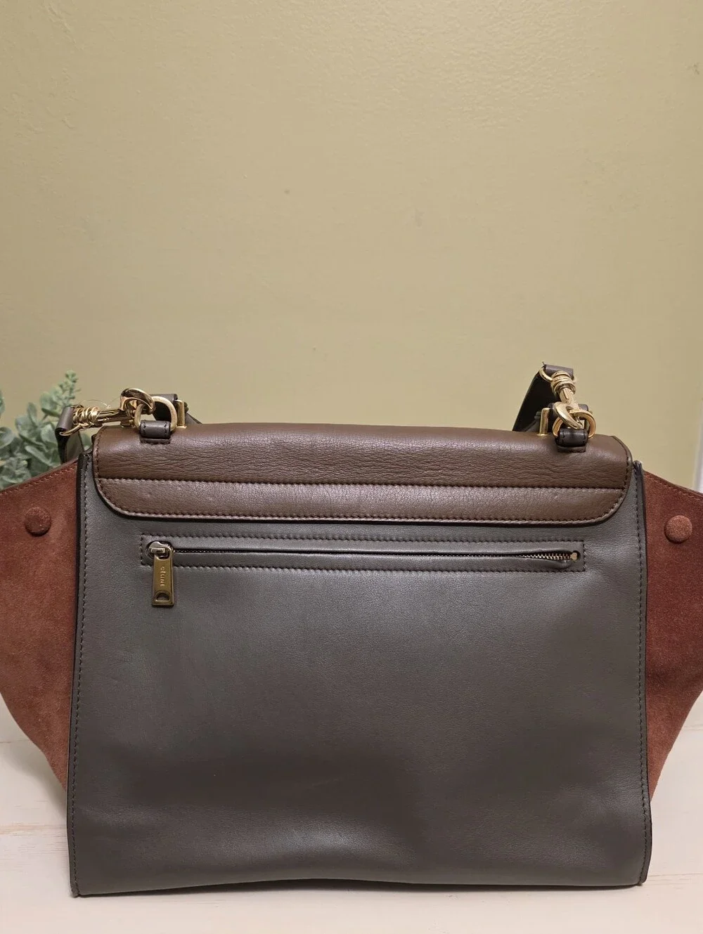 Celine | Tricolor Brown Leather And Rust Suede Medium Trapeze Bag - Picture 3 of 16